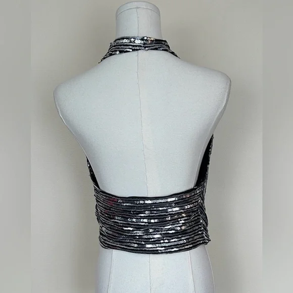 ZARA Black and Silver Sequin Halter Top size small - Picture 8 of 9